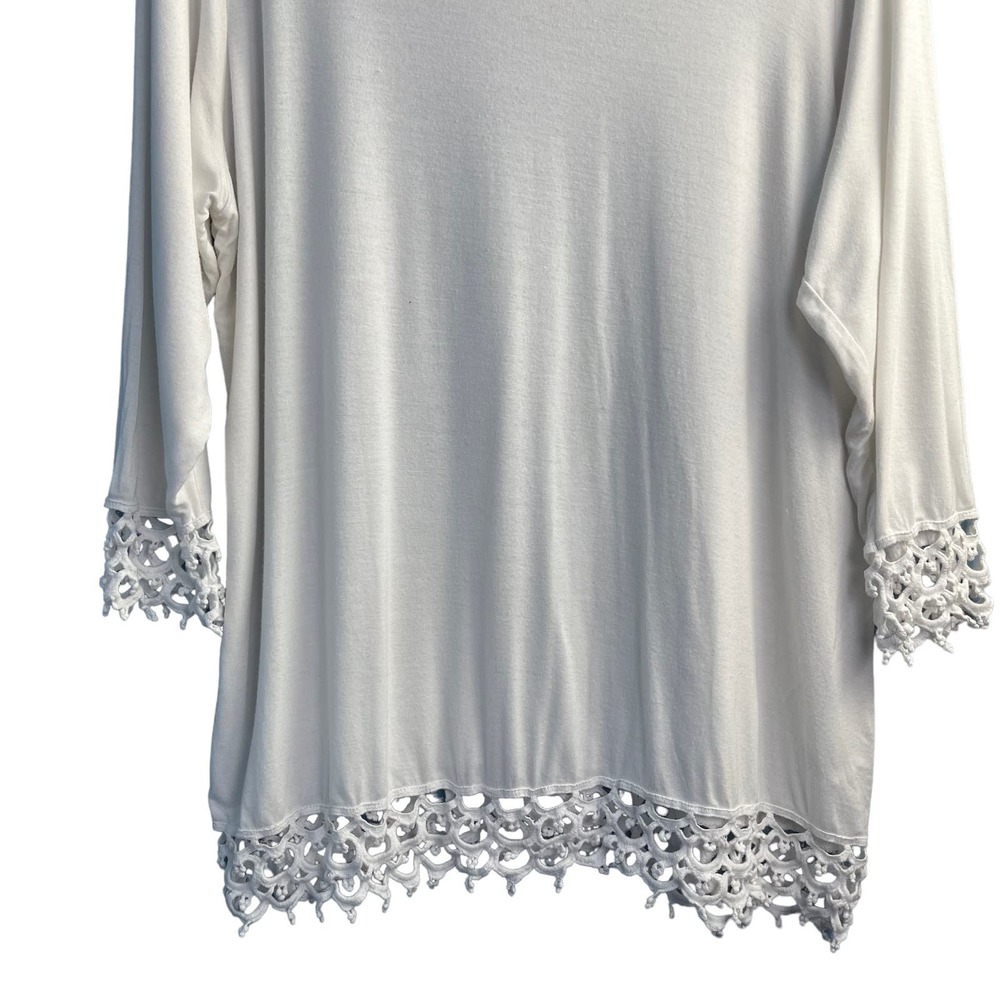 Valerie Stevens Crewneck Long Sleeve Lace Hem Pullover Top Size XL - Picture 4 of 7